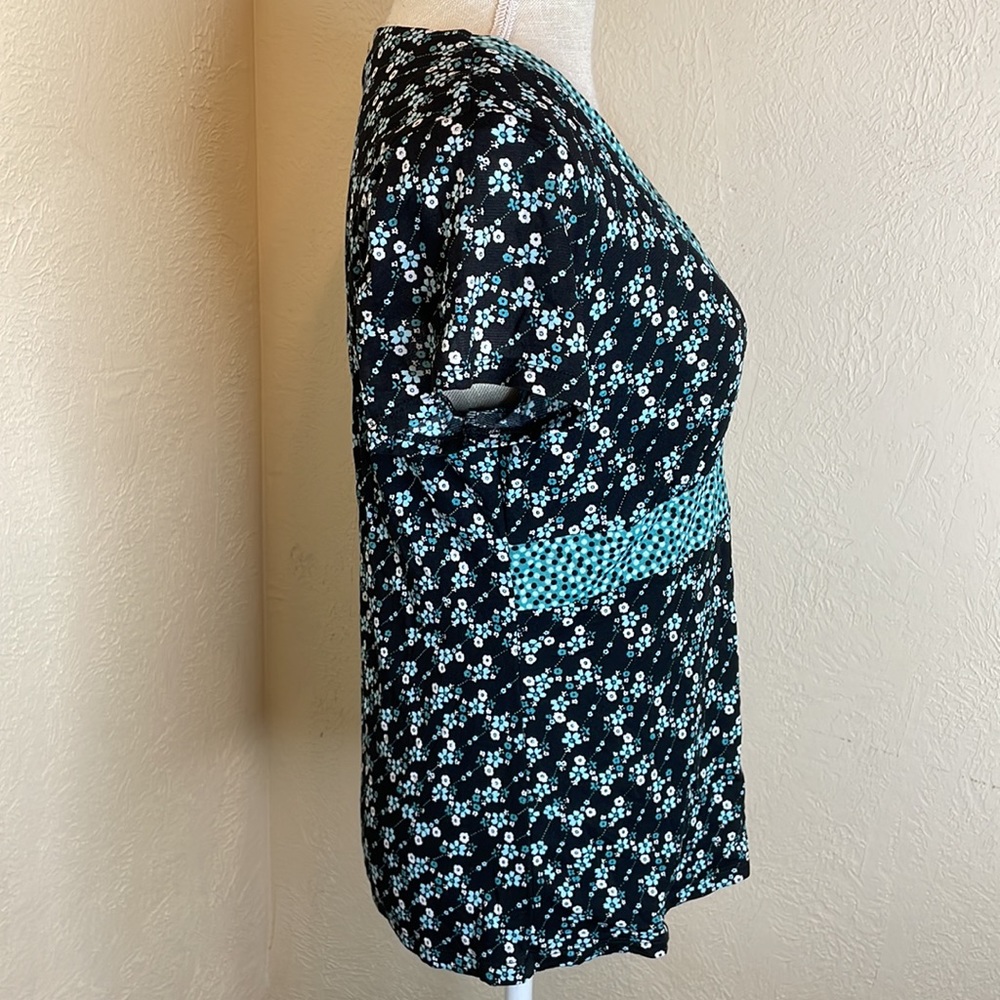 Style & Co. Teal Blue & Black Floral Blouse - Picture 3 of 7